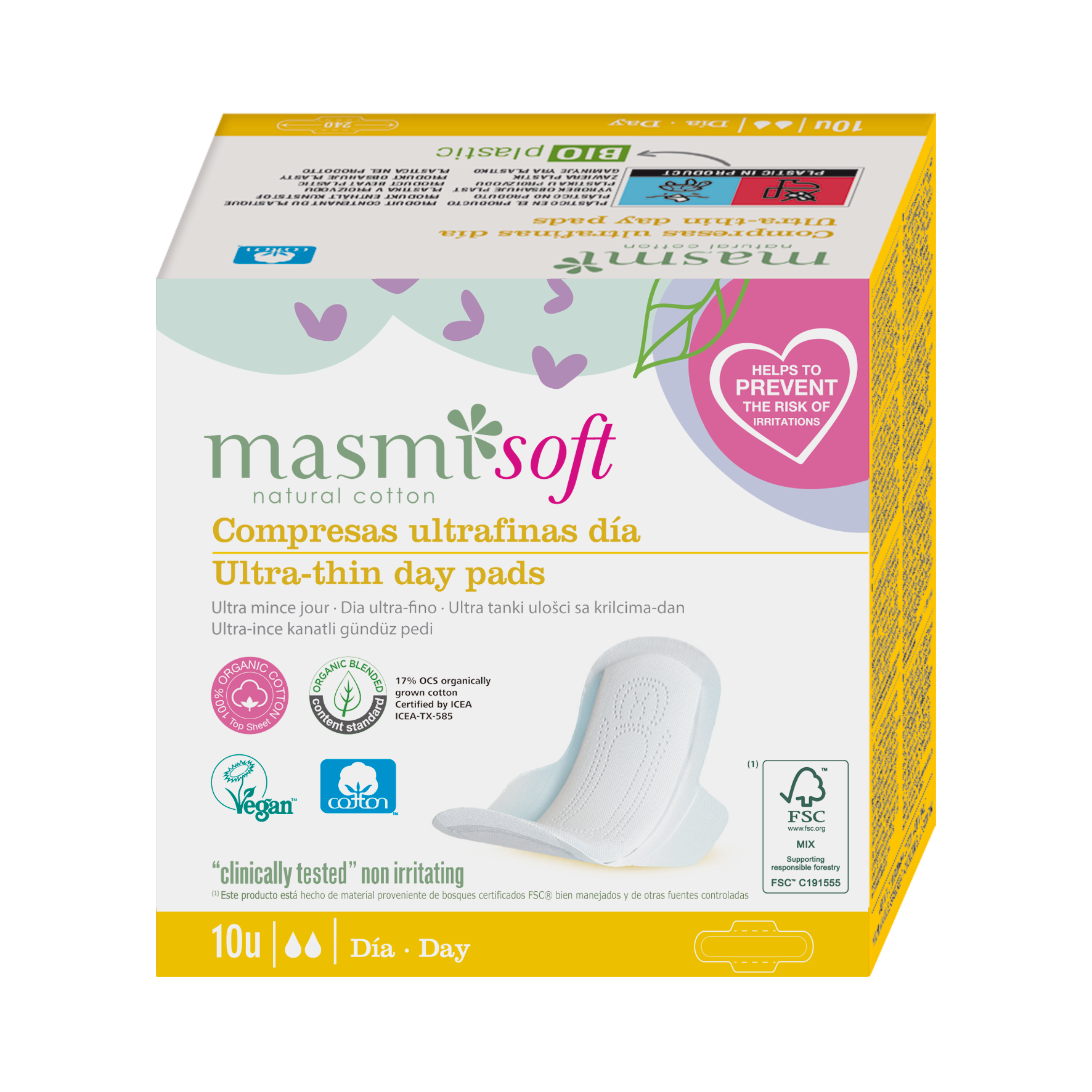 Organic Chlorine-Free Cotton Sanitary Pads SOFT for Day Masmi 100% BIO 10 pcs