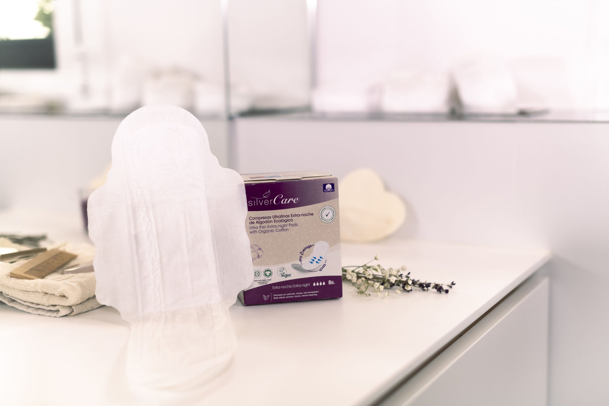 Organic chlorine-free cotton extra-long sanitary pads 100% BIO Silver Care 8 pcs