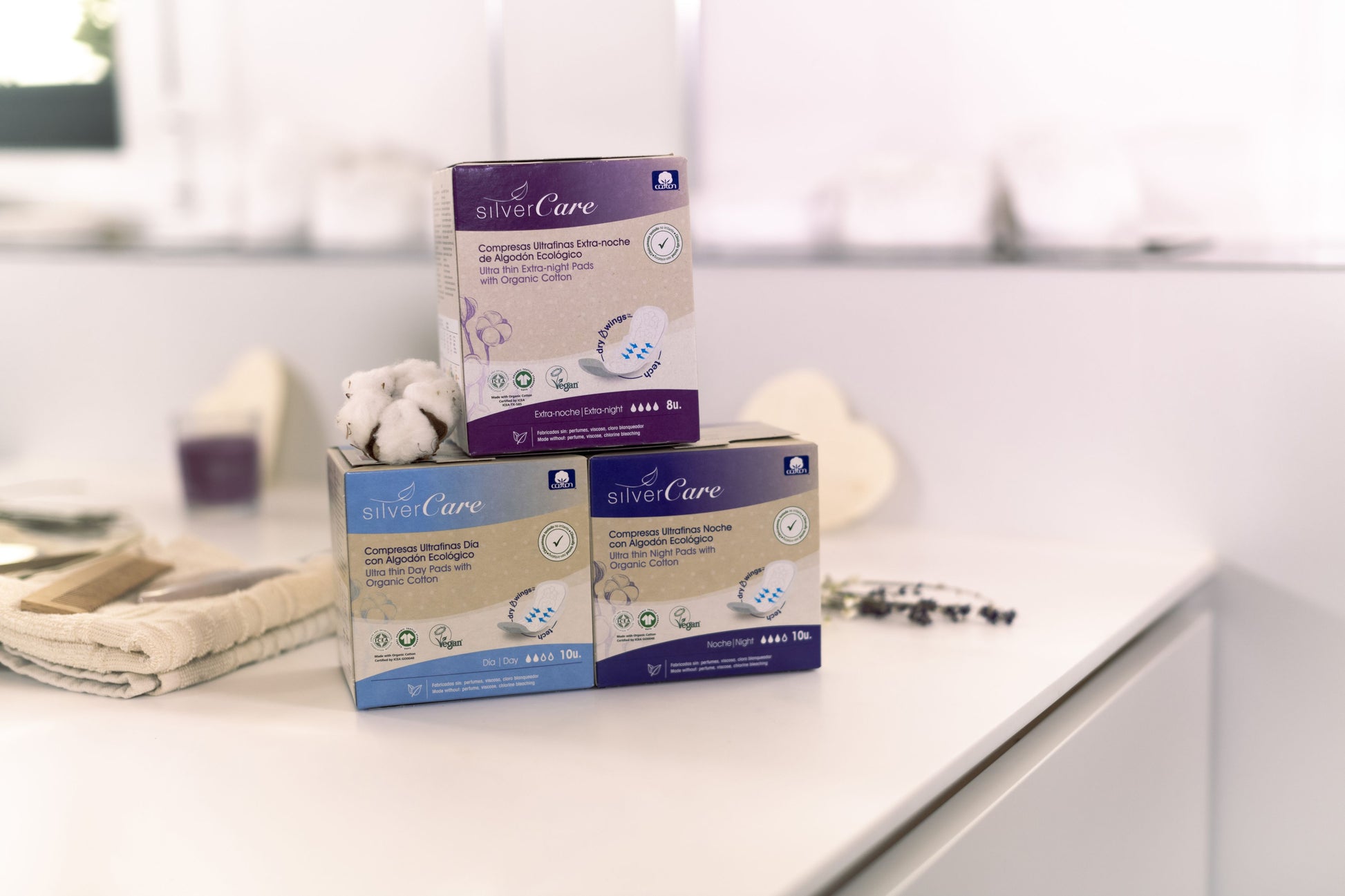 Organic chlorine-free cotton extra-long sanitary pads 100% BIO Silver Care 8 pcs