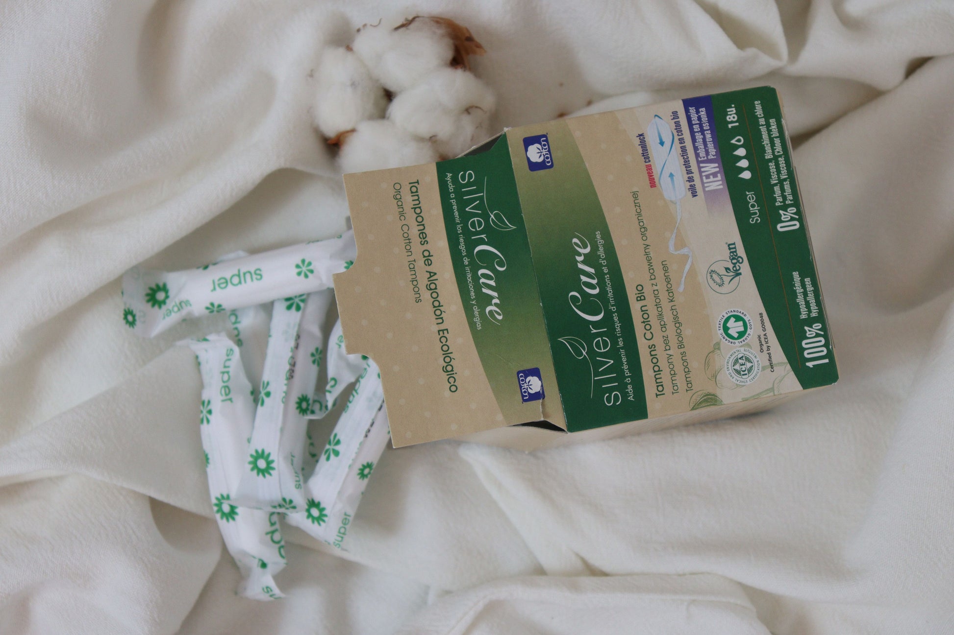 Eco Cotton Tampons Super (no applicator) Silver Care BIO 18 pcs