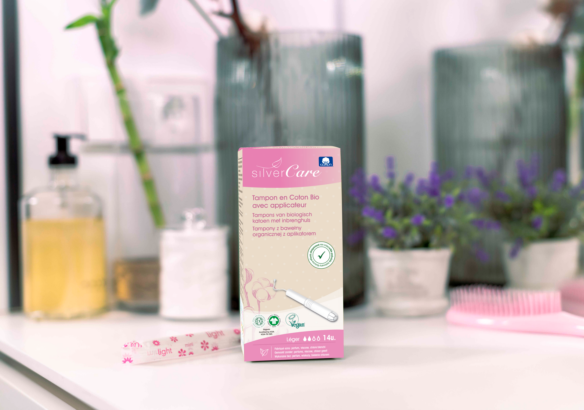 Ekologické bavlněné tampony Light (s aplik.) Silver Care BIO 18 ks.