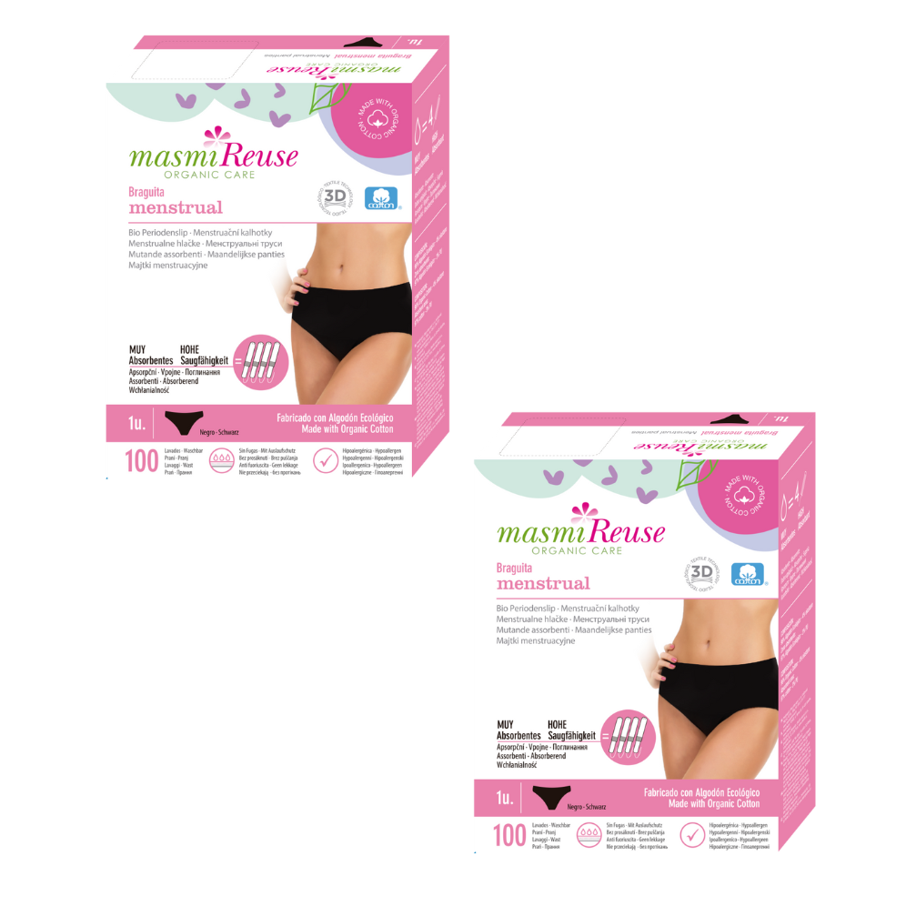 SET -3% 2 x Masmi Classic High-Waist Period Underwear (sizes: S, M, L, XL), 100% organic cotton