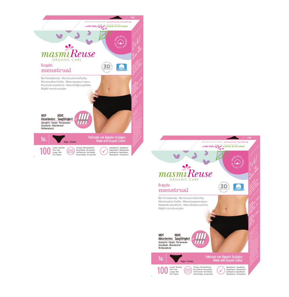 SET -3% 2 x Masmi Classic High-Waist Period Underwear (sizes: S, M, L, XL), 100% organic cotton