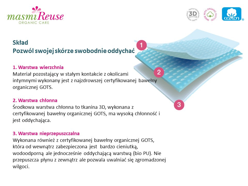 SET -3% 2 x Masmi ökologische Periodenunterwäsche ELEGANT (Größe: S, M, L, XL) 100% BIO-Baumwolle