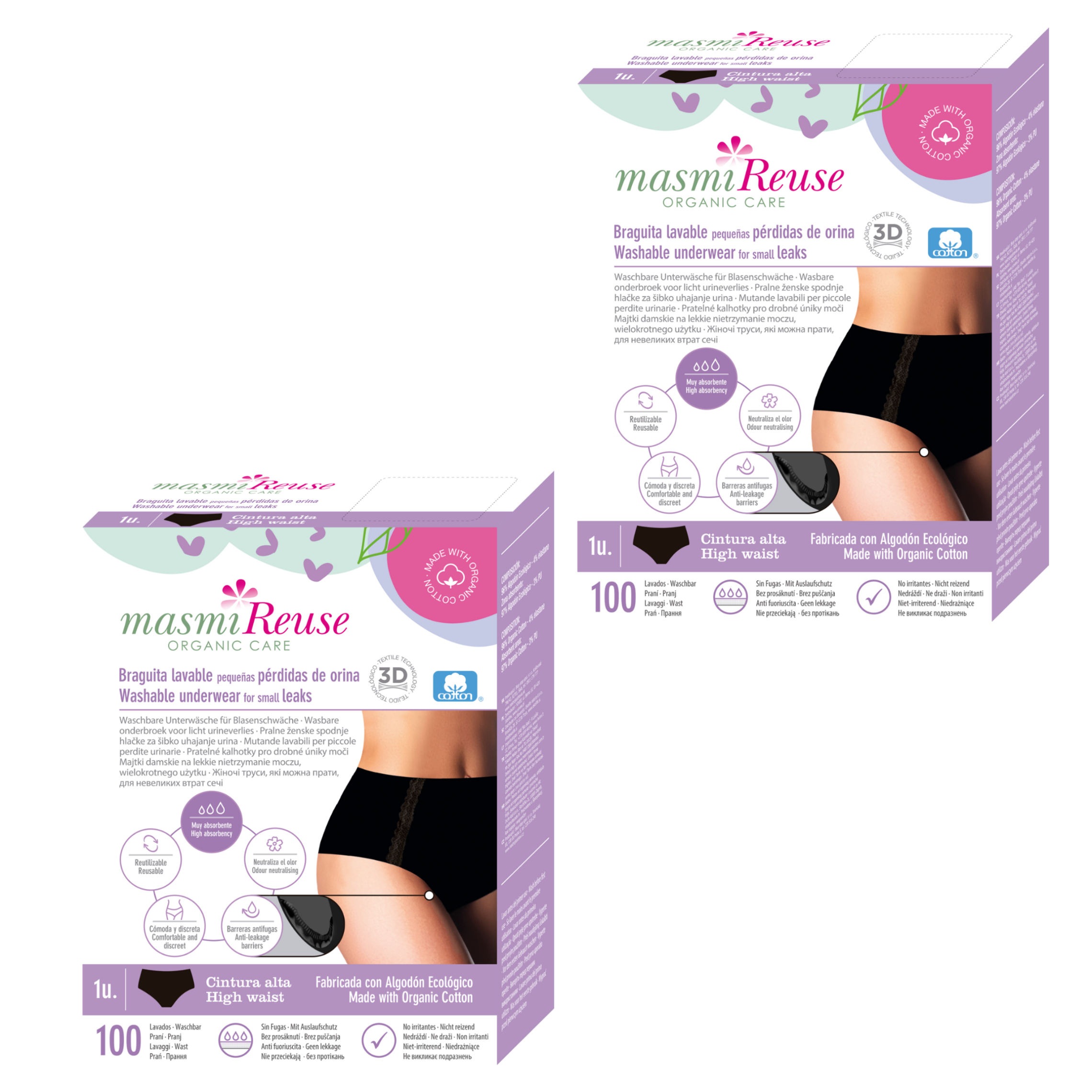 SET -3% 2 x Masmi Organic Period Underwear - Triple Absorbency 166 g/high waist (sizes: S, M, L, XL)