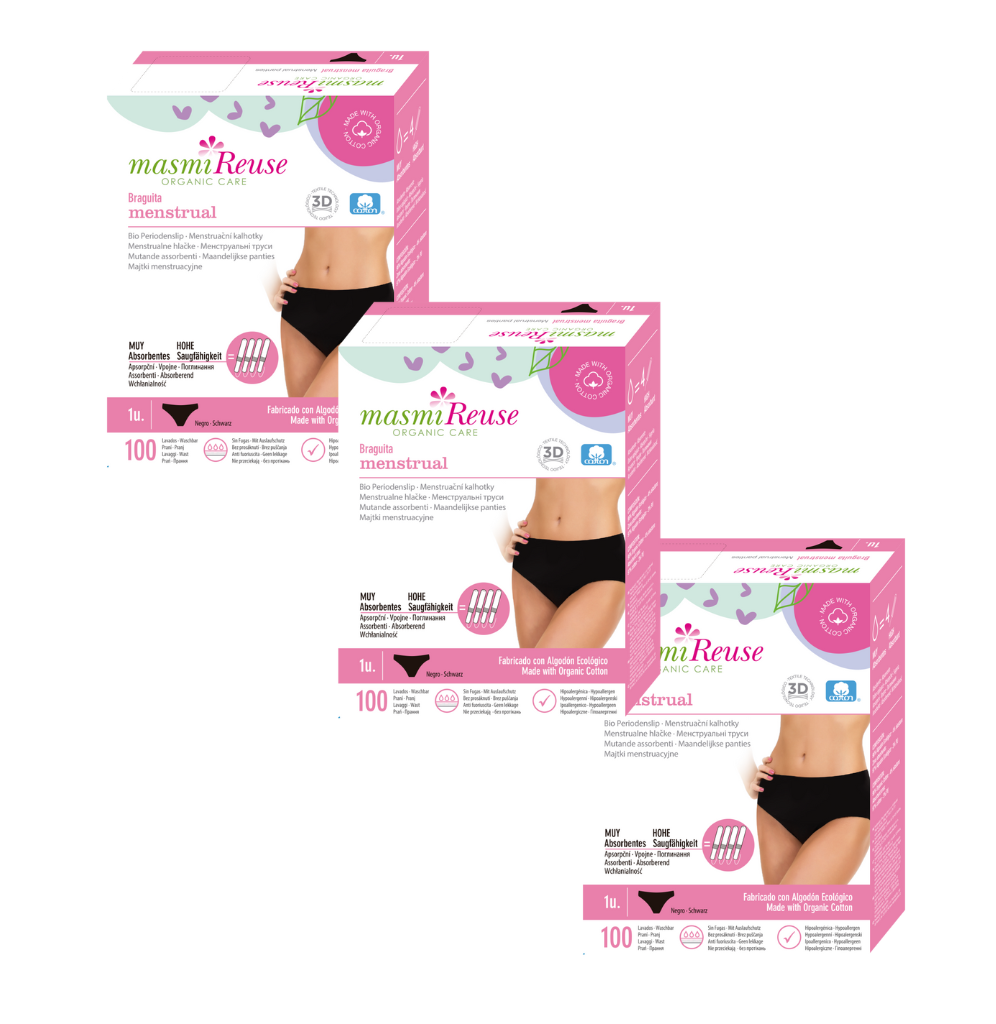 SET -5 % 3 x ökologische Menstruationsslips Masmi CLASSIC 100 % Baumwolle, garantiert 100 Wäschen