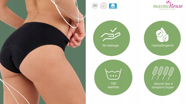 Menstruační kalhotky ekologické Masmi CLASSIC 100% bavlna záruka 100 praní