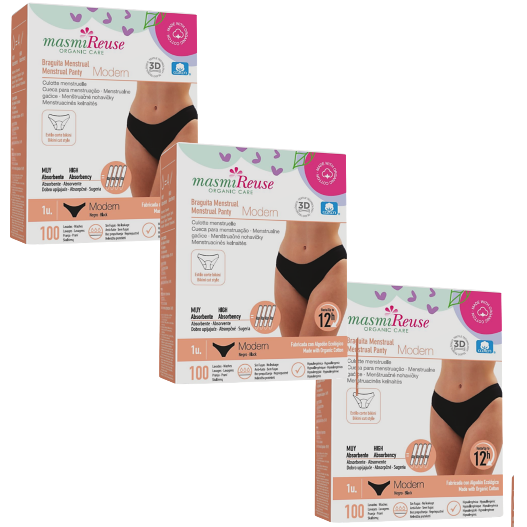 SET -5% 3 x Masmi Modern Organic Period Underwear (sizes: S, M, L, XL) 100% BIO cotton