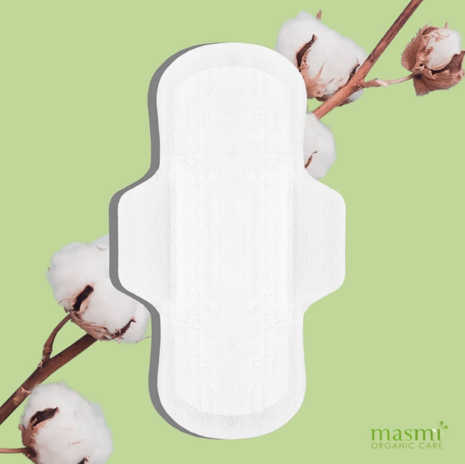 Masmi Ultra-thin Organic Cotton Day Pads with Wings, 100% Organic Cotton 10 pcs