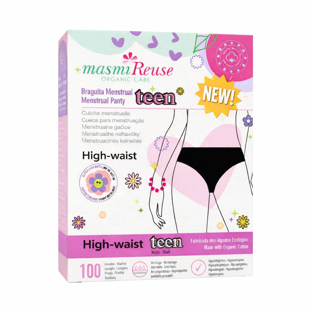ZESTAW -5% 3 x Masmi Majtki menstruacyjne DLA NASTOLATEK rozmiar M (wysoki stan) 100% certyfikowanej bawełny organicznej 1 szt.