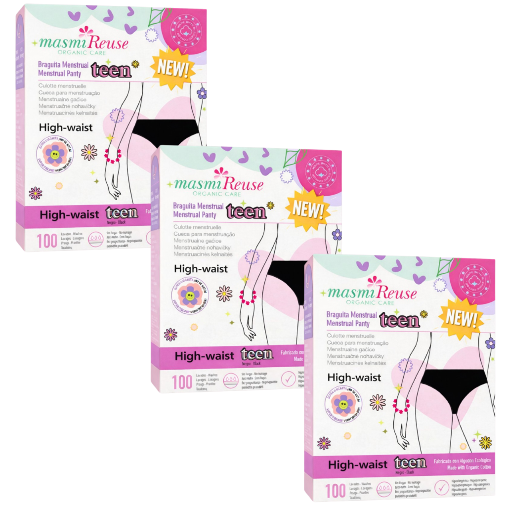 ZESTAW -5% 3 x Masmi Majtki menstruacyjne DLA NASTOLATEK rozmiar M (wysoki stan) 100% certyfikowanej bawełny organicznej 1 szt.