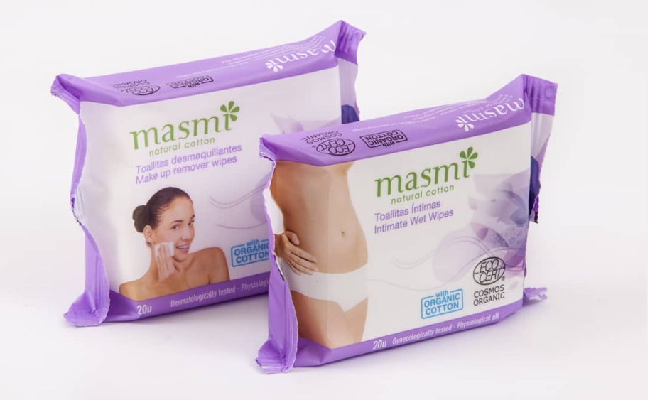 Vlhčené ubrousky pro intimní hygienu ekologické Masmi 100% bavlna 20 ks