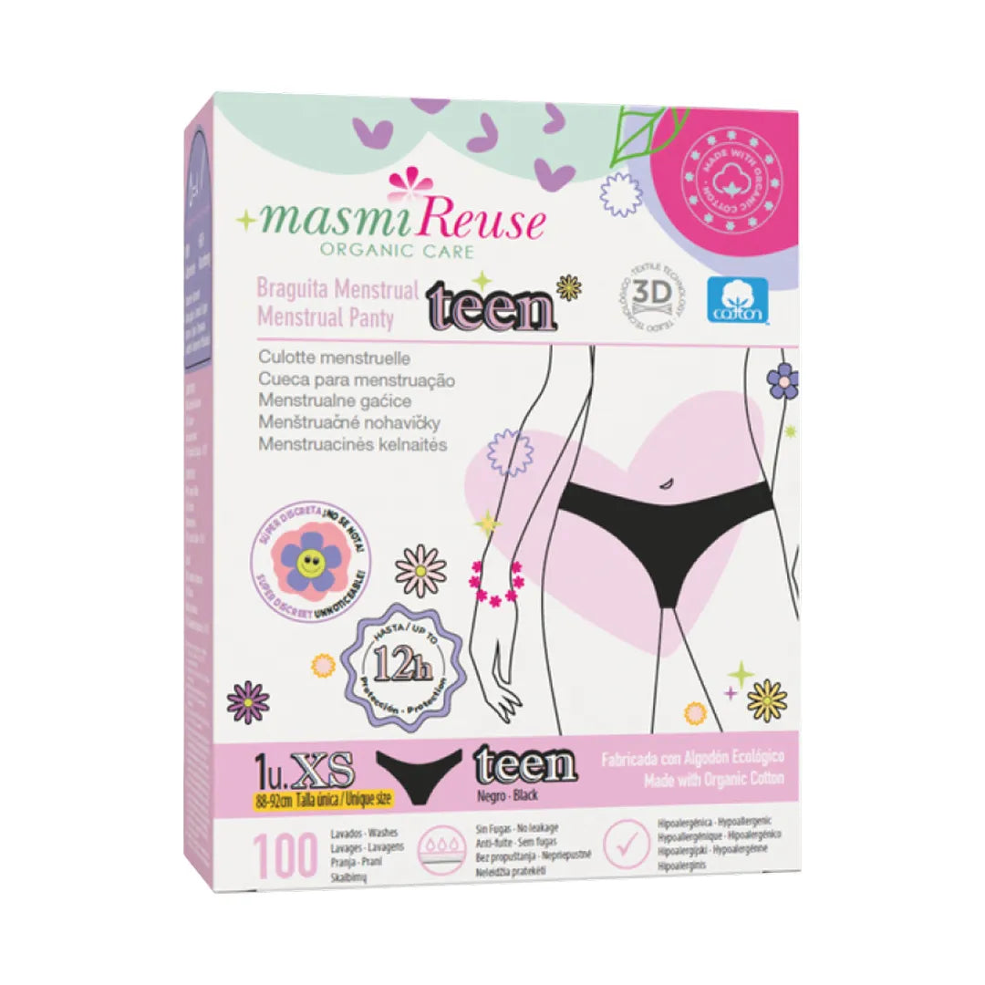 Majtki menstruacyjne ekologiczne Masmi DLA NASTOLATEK XS 100% bawełna BIO