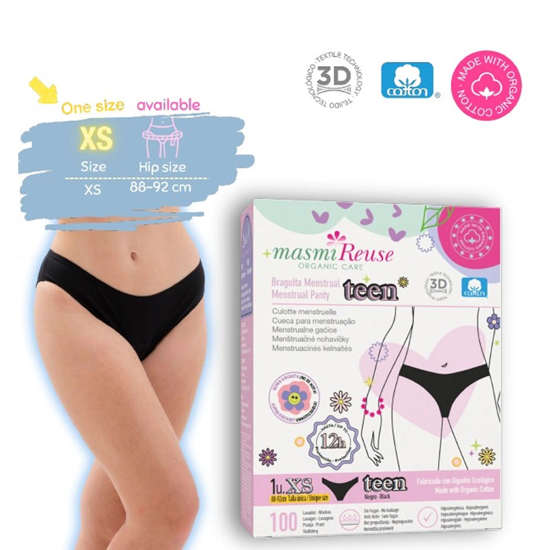 Majtki menstruacyjne ekologiczne Masmi DLA NASTOLATEK XS 100% bawełna BIO