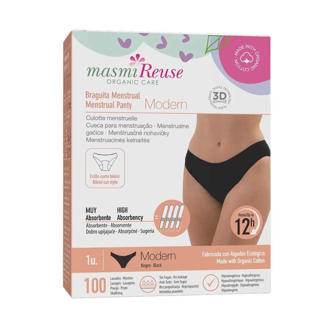 Menstruační kalhotky ekologické Masmi MODERN nízký pas (velikosti: S, M, L, XL) 100% BIO bavlna