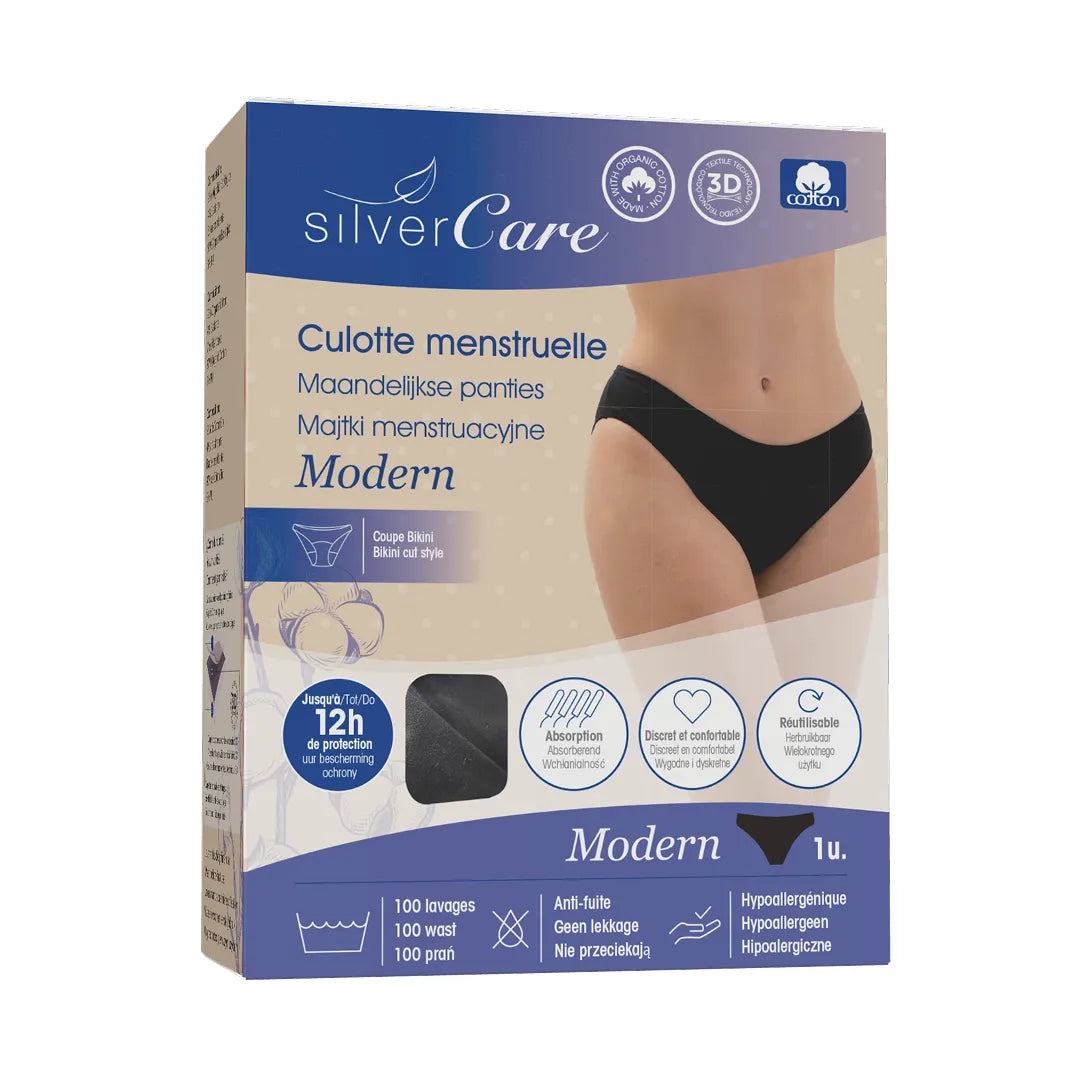 Majtki menstruacyjne ekologiczne Silver Care MODERN niski stan (rozmiary: S, M, L, XL) 100% bawełna BIO