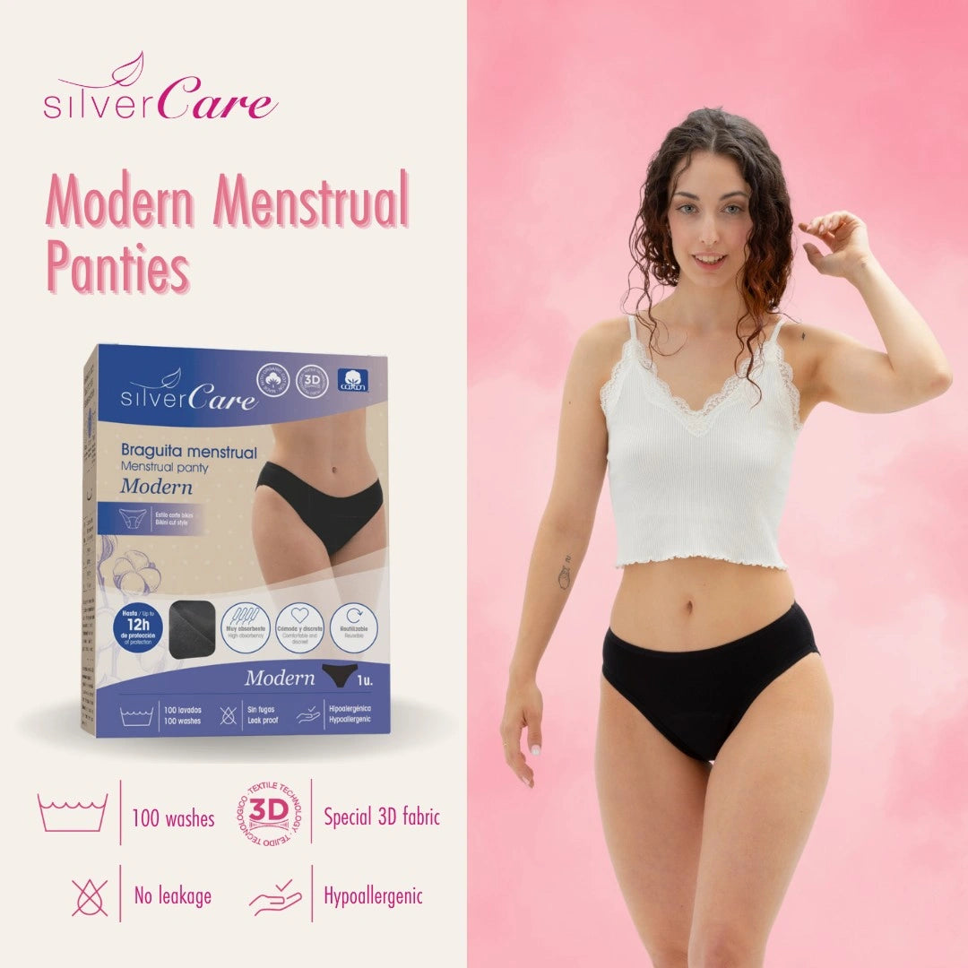 Majtki menstruacyjne ekologiczne Silver Care MODERN niski stan (rozmiary: S, M, L, XL) 100% bawełna BIO