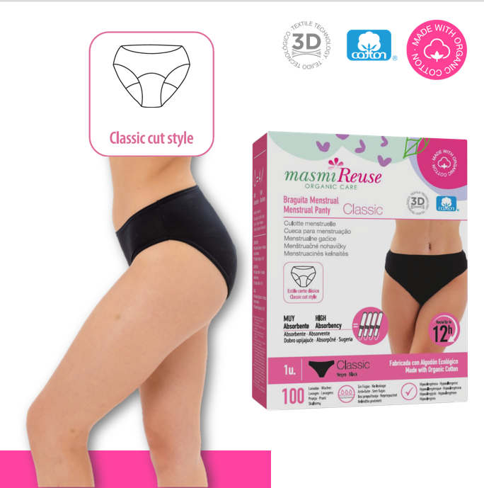 SET -5% 3 x Eco Period Underwear Masmi CLASSIC 100% cotton guaranteed 100 washes