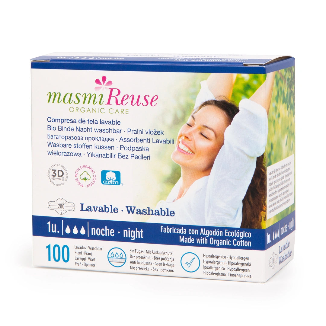 Znovupoužitelná ekologická bavlněná noční vložka 100% BIO Masmi 1 ks.