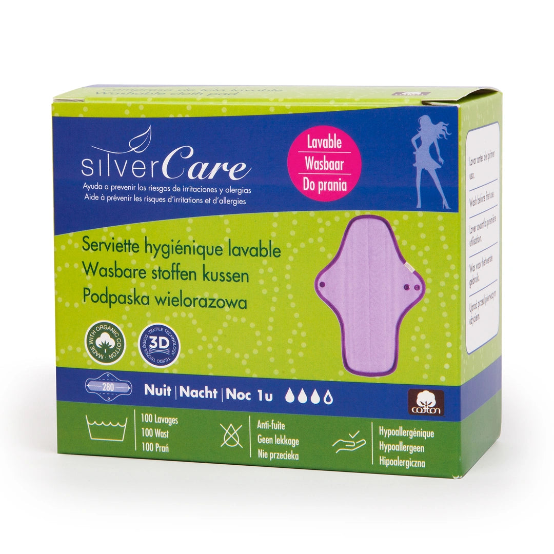 Znovupoužitelná ekologická bavlněná noční vložka 100% BIO Silver Care 1 ks.