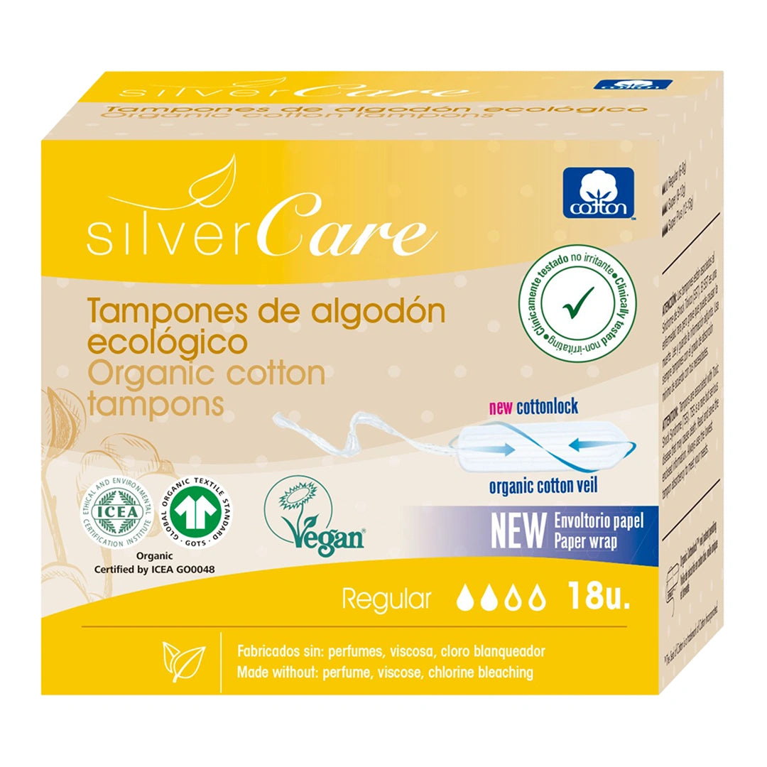 Ekologické bavlněné tampony Regular (bez aplik.) Silver Care BIO 18 ks.