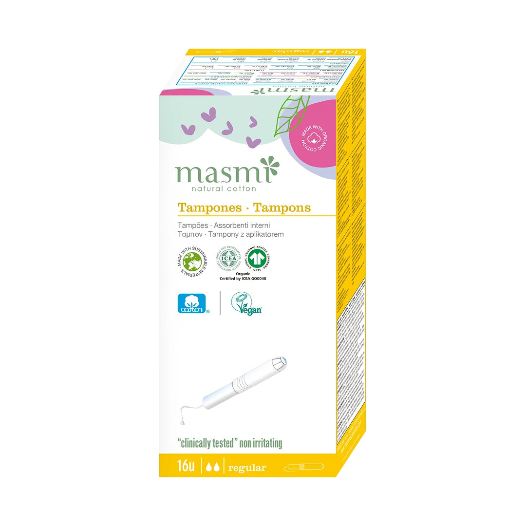 Ökologische Baumwolltampons Regular (mit Applik.) Masmi 100 % BIO 16 Stk.