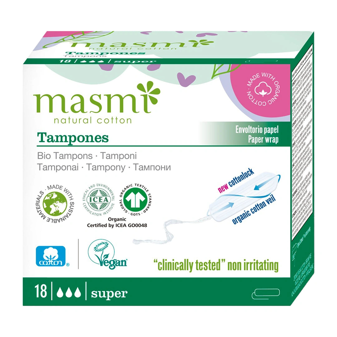 Ekologické tampony Super (bez aplik.) Masmi BIO 100% bavlna 18 ks.