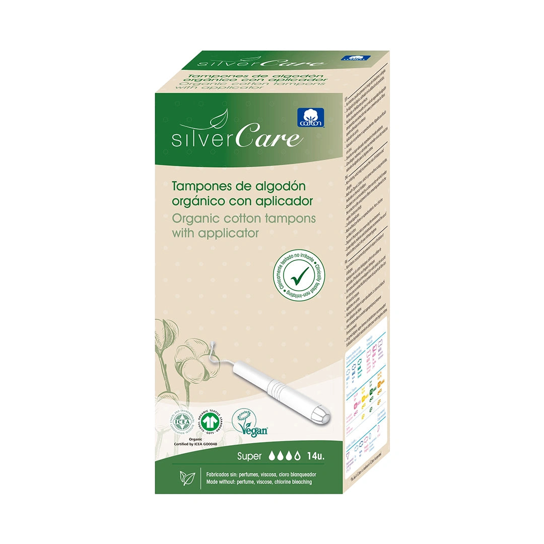 Organic Chlorine-Free Cotton Tampons Super (with applicator) Silver Care BIO 14 pcs