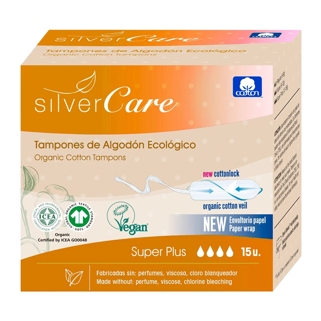 Ekologické bavlněné tampony SuperPlus (bez aplik.) Silver Care BIO 18ks