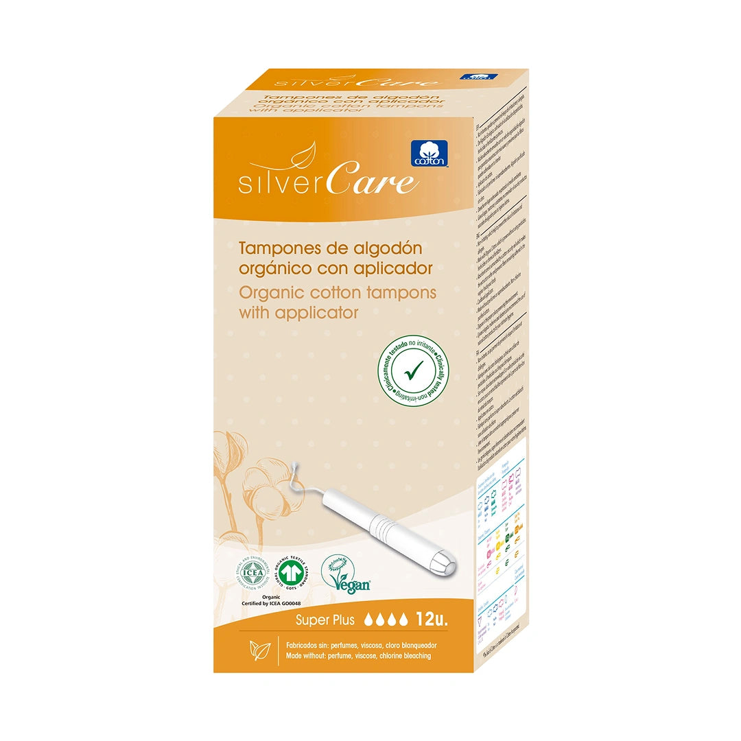 Ekologické bavlněné tampony SuperPlus (s aplik.) Silver Care BIO 12ks