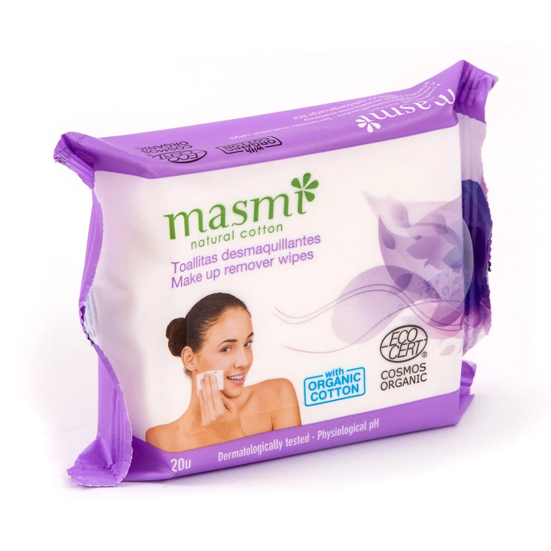 Moist cosmetic cleansing wipes Eco Masmi 100% cotton 20 pieces.