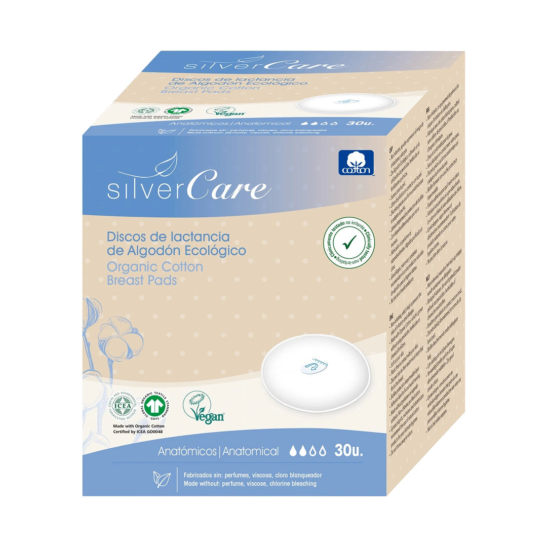 Wiederverwendbare Bio-Stilleinlagen SilverCare 100% Bio-Baumwolle 30 Stück