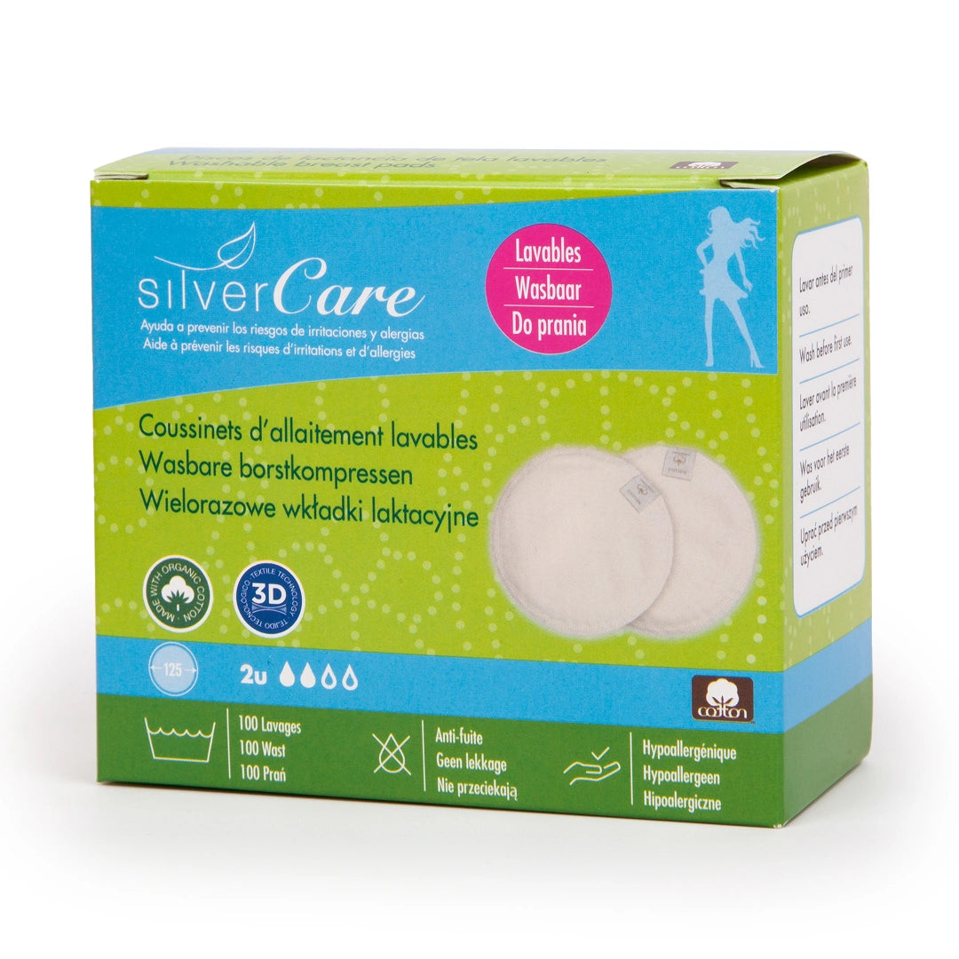 Wiederverwendbare Bio-Stilleinlagen SilverCare 100% Baumwolle 2 Stück
